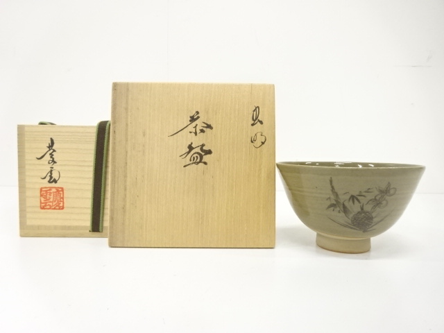 JAPANESE TEA CEREMONY / MUSHIAGE WARE TEA BOWL CHAWAN / SHOCHIKUBAI / ARTISAN WORK